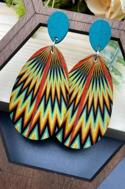 Online Dear-Lover Boho Abstract Print Drop Stud Earrings Prussian Blue
