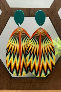 Online Dear-Lover Boho Abstract Print Drop Stud Earrings Prussian Blue