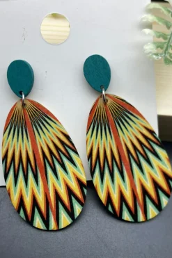Online Dear-Lover Boho Abstract Print Drop Stud Earrings Prussian Blue