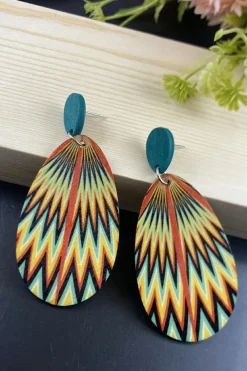 Online Dear-Lover Boho Abstract Print Drop Stud Earrings Prussian Blue