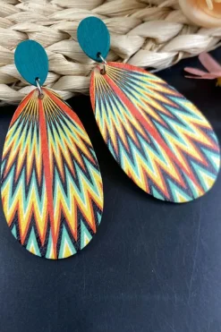 Online Dear-Lover Boho Abstract Print Drop Stud Earrings Prussian Blue