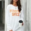 Best Dear-Lover PUMPKIN SPICE Graphic Pullover Knit Top White