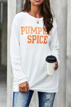 Best Dear-Lover PUMPKIN SPICE Graphic Pullover Knit Top White