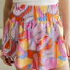 New Dear-Lover Abstract Print Smock Waist Casual Shorts Purple