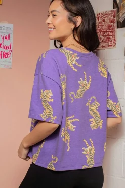 Outlet Dear-Lover Allover Tiger Printed Patch Pocket Loose T Shirt Purple