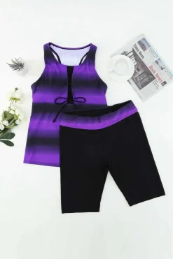 Outlet Dear-Lover Black Ombre Print Racerback Tankini Swimsuit Purple