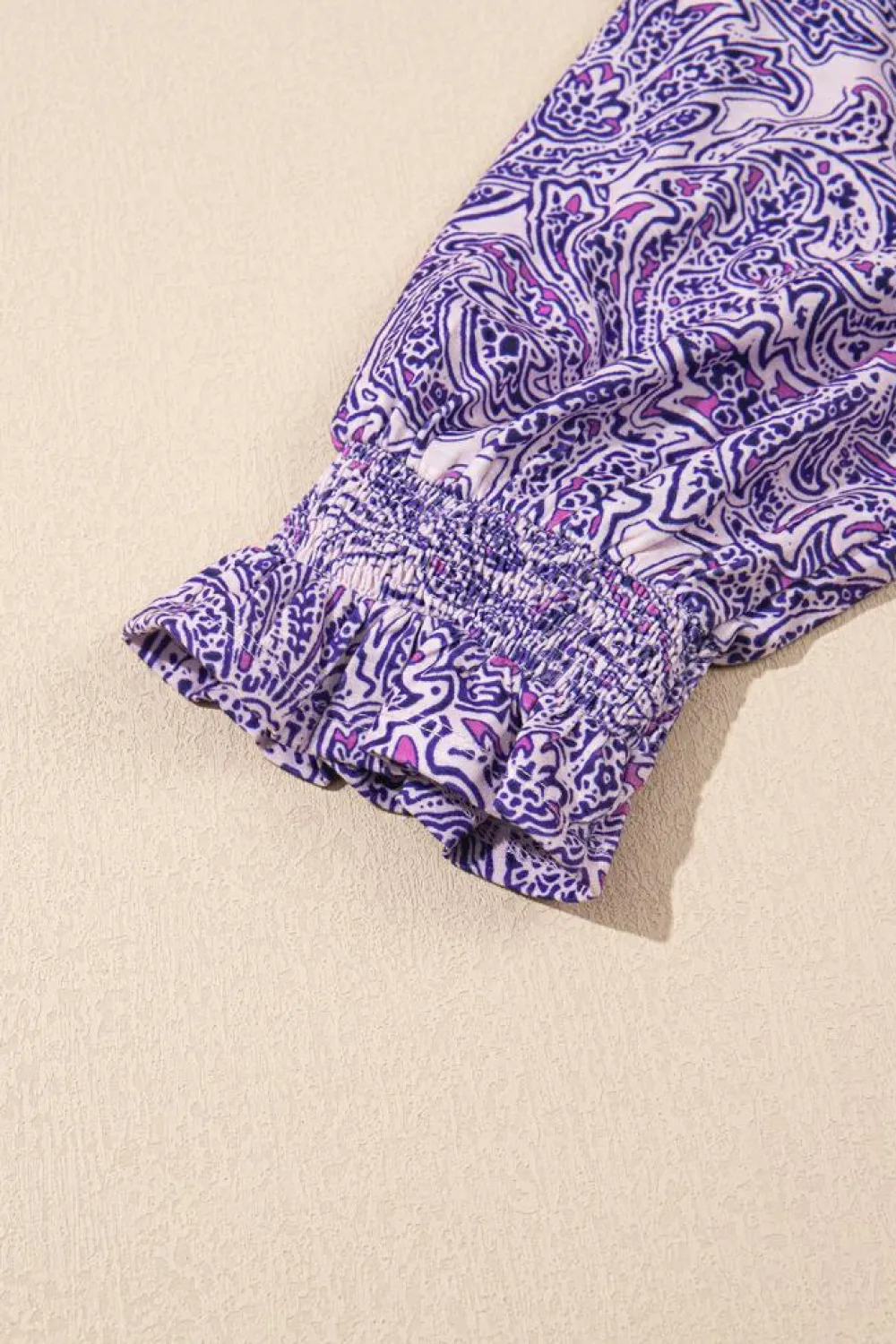 Hot Dear-Lover Boho Paisley Print Half Sleeve Shirred Peplum Blouse Purple