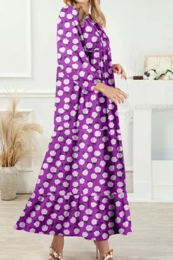 Hot Dear-Lover Boho Printed Half Sleeve Maxi Dress Purple