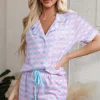 Fashion Dear-Lover Checkered Pattern Short Sleeve Pajamas Set Purple
