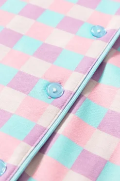 Fashion Dear-Lover Checkered Pattern Short Sleeve Pajamas Set Purple