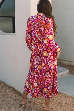 Sale Dear-Lover Collared Tiered Flowy Long Dress Purple