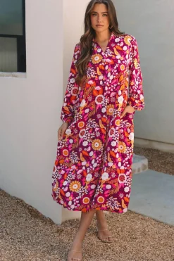 Sale Dear-Lover Collared Tiered Flowy Long Dress Purple