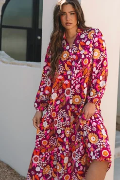 Sale Dear-Lover Collared Tiered Flowy Long Dress Purple