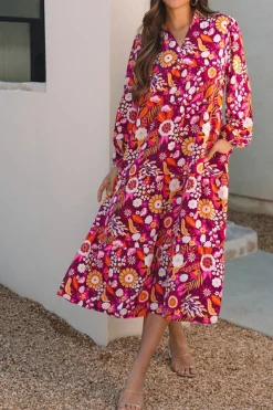 Sale Dear-Lover Collared Tiered Flowy Long Dress Purple
