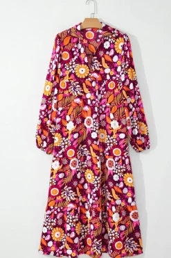 Sale Dear-Lover Collared Tiered Flowy Long Dress Purple