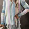 Online Dear-Lover Color Block Fringed Drop Shoulder Tunic Sweater Purple