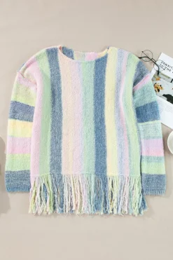 Online Dear-Lover Color Block Fringed Drop Shoulder Tunic Sweater Purple