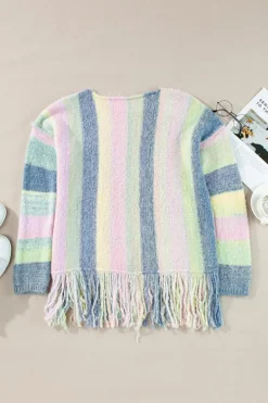 Online Dear-Lover Color Block Fringed Drop Shoulder Tunic Sweater Purple