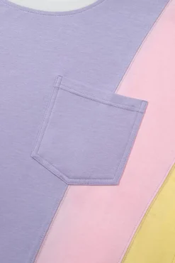 Clearance Dear-Lover Color Block Patchwork Half Sleeve Oversized T Shirt Purple