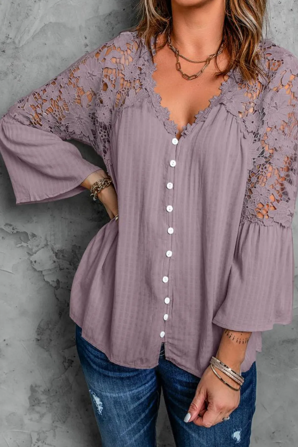 Discount Dear-Lover Crochet Lace Button Top Purple