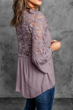 Discount Dear-Lover Crochet Lace Button Top Purple