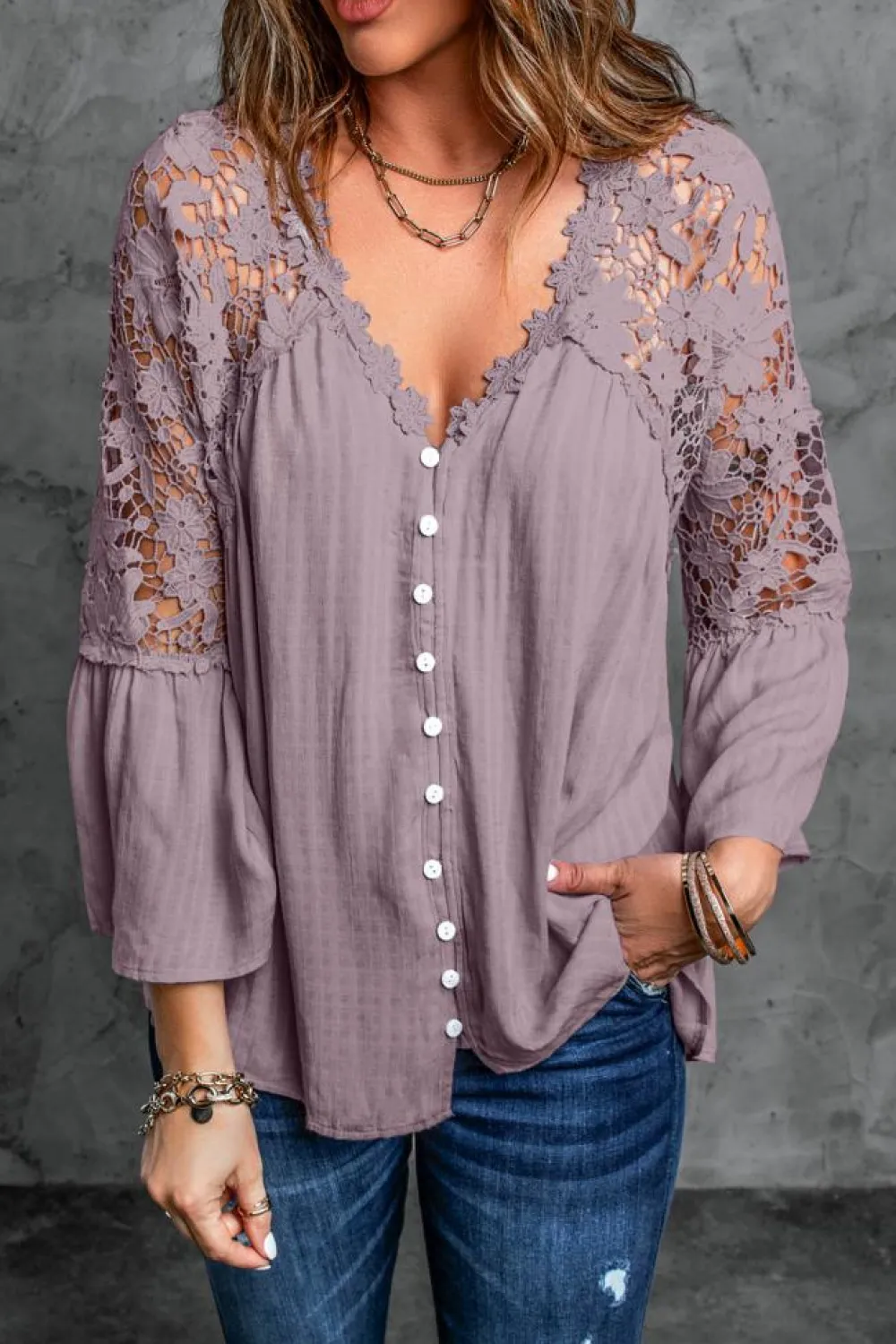 Discount Dear-Lover Crochet Lace Button Top Purple