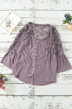 Discount Dear-Lover Crochet Lace Button Top Purple