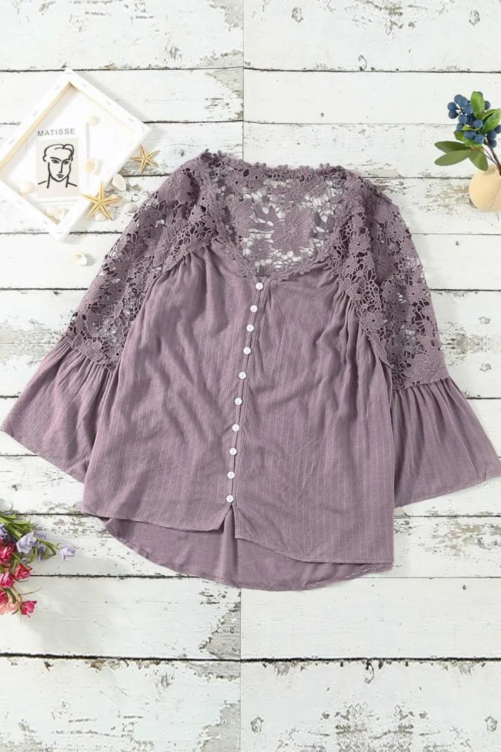 Discount Dear-Lover Crochet Lace Button Top Purple