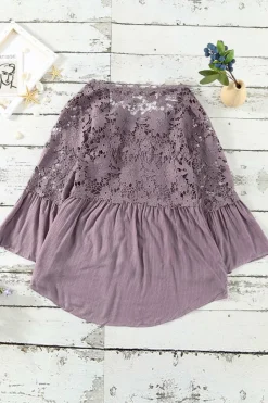 Discount Dear-Lover Crochet Lace Button Top Purple