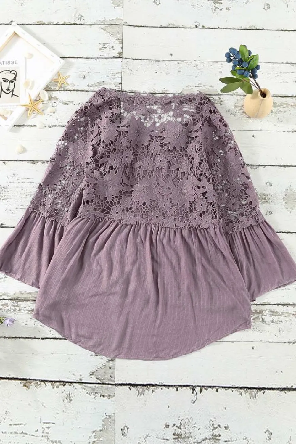 Discount Dear-Lover Crochet Lace Button Top Purple
