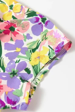 Fashion Dear-Lover Floral Print Puff Short Sleeve Crew Neck Blouse Purple