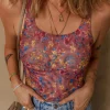 New Dear-Lover Floral Printed Mesh U Neck Sleeveless Bodysuit Purple