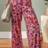 Sale Dear-Lover Floral Wide Leg Elastic High Waist Pants Purple