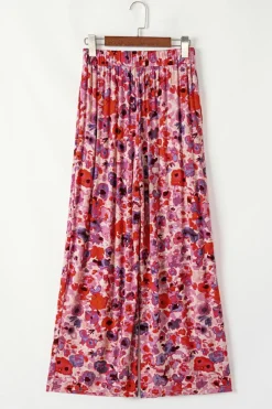 Sale Dear-Lover Floral Wide Leg Elastic High Waist Pants Purple