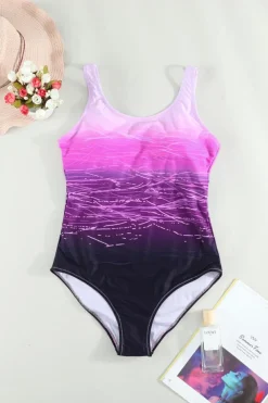 New Dear-Lover Gradient Criss Cross Back One Piece Swimsuit Purple