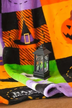 Discount Dear-Lover Halloween Patten Checkerboard Flannel Large Blanket Purple