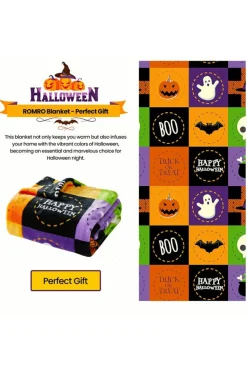 Discount Dear-Lover Halloween Patten Checkerboard Flannel Large Blanket Purple