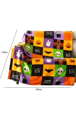 Discount Dear-Lover Halloween Patten Checkerboard Flannel Large Blanket Purple