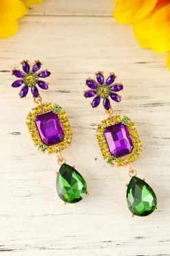 Best Dear-Lover Mardi Gras Diamond Flower Geometric Dangle Earrings Purple
