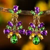 Hot Dear-Lover Mardi Gras Gem Stone Dangle Earrings Purple