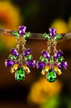 Hot Dear-Lover Mardi Gras Gem Stone Dangle Earrings Purple