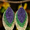 Fashion Dear-Lover Mardi Gras Sequin Layered Earrings Purple
