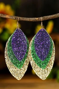 Fashion Dear-Lover Mardi Gras Sequin Layered Earrings Purple
