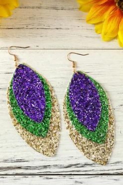 Fashion Dear-Lover Mardi Gras Sequin Layered Earrings Purple