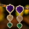 Clearance Dear-Lover Mardi Gras Shimmer Heart Earrings Purple