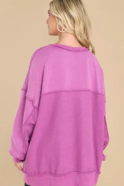 Online Dear-Lover Oversized Exposed Seam Henley Sweatshirt Purple