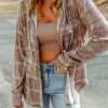 New Dear-Lover Plaid Contrast Hooded Drawstring Shacket Purple