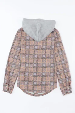 New Dear-Lover Plaid Contrast Hooded Drawstring Shacket Purple