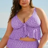 Online Dear-Lover Plus Size Polka Dot Print Ruffled Knotted V Neck Tankini Set Purple