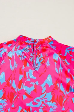 New Dear-Lover Printed Bubble Sleeve Mock Neck Blouse Purple